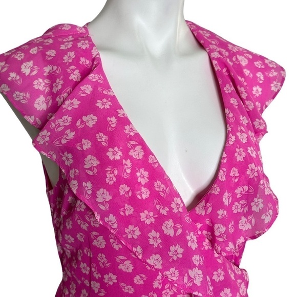 Lulu's Cornelia Pink Floral Ruffled Wrap Midi Dress small - Picture 4 of 7